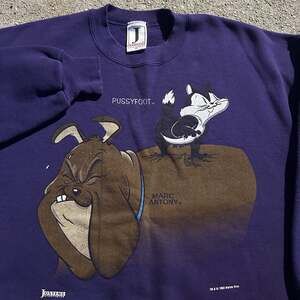 Vintage 1993 Warner Bros Pussyfoot & Marc Antony Purple Sweatshirt L Made In USA